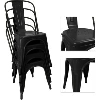 Devoko Metal Indooroutdoor Chairs Distressed Style Kitchen Dining Chairs Stackable Side Chairs With Back Set Of 4 Black