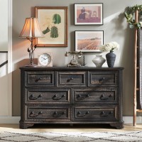 T4Tream Farmhouse 7 Drawers Dresser For Bedroom 54 Wide Wood Rustic Chest Of Drawers With Natural Texture Vintage Design St