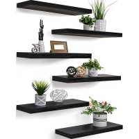 Phph Wood Floating Shelves For Wall Wooden Wall Shelves For Bedroom Set Of 6 Black 17 Inch