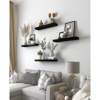 Phph Wood Floating Shelves For Wall Wooden Wall Shelves For Bedroom Set Of 6 Black 17 Inch