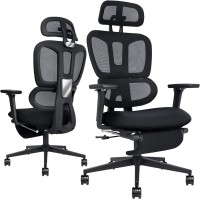 Ergonomic Office Chair With Footrest Coat Hanger High Back Mesh Computer Chair With Lumbar Support High Resilience Sponge Sea