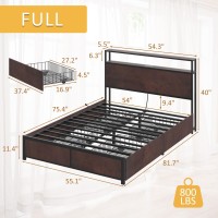 Lifezone Queen Bed Frame With 2-Tier Storage Headboard  Metal Platform Bed Frame With 4 Storage Drawers  Built In Charging Station & Led  Noise-Free/Metal Support/No Box Spring Needed  Coffee Brown