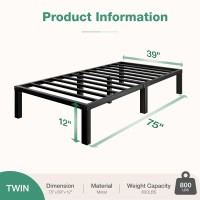 Novilla Twin Bed Frame 12 Inch Metal Platform Bed Frame Twin Size With Storage Space Under Bed Heavy Duty Steel Slat Support