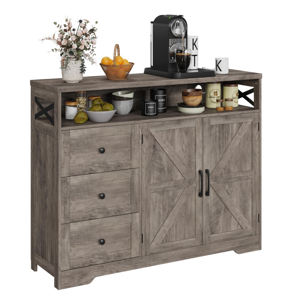 Farmhouse Buffet Storage Cabinet With Drawers Shelf Sideboard With Storage Kitchen Pantry Hutch Cabinet Coffee Bar Station