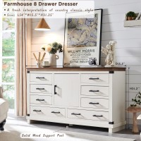 Farmhouse 8 Drawer Dresser For Bedroom With Adjustable Shelf Wood Long Chest Of Drawers With Thick Plank Styling Rustic Large