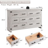 Farmhouse 7 Drawers Dresser For Bedroom Wood Large Chest Of Drawers With Thick Plank Styling Rustic Closet Dresser For Bedroom