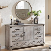 Farmhouse 8 Drawer Dresser For Bedroom With Adjustable Shelf Wood Long Chest Of Drawers With Thick Plank Styling Rustic Large