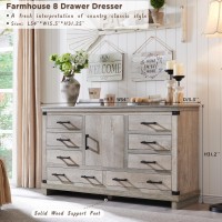 Farmhouse 8 Drawer Dresser For Bedroom With Adjustable Shelf Wood Long Chest Of Drawers With Thick Plank Styling Rustic Large