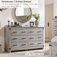 Farmhouse 7 Drawers Dresser For Bedroom Wood Large Chest Of Drawers With Thick Plank Styling Rustic Closet Dresser For Bedroom