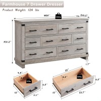 Farmhouse 7 Drawers Dresser For Bedroom Wood Large Chest Of Drawers With Thick Plank Styling Rustic Closet Dresser For Bedroom