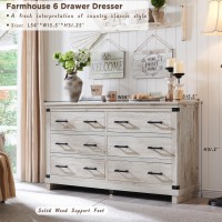 Farmhouse 6 Drawers Dresser For Bedroom Wood Large Chest Of Drawers With Thick Plank Styling Rustic Closet Dresser For Bedroom