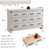 Farmhouse 6 Drawers Dresser For Bedroom Wood Large Chest Of Drawers With Thick Plank Styling Rustic Closet Dresser For Bedroom