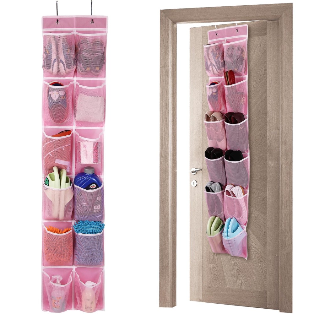 Gomaji Over The Door 12 Pocket Hanging Shoe Organizer Pink