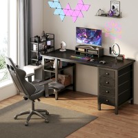 Lufeiya Gaming Desk With 4 Fabric Drawers Storage Shelves 47 Inch Computer Writing Work Study Desk For Home Office Bedroom M