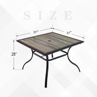 Virvla Square Patio Dining Table With Umbrella Hole Laminated Top With Brown Metal Steel Frame 37 X 37 X 28