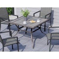 Virvla Square Patio Dining Table With Umbrella Hole Laminated Top With Brown Metal Steel Frame 37 X 37 X 28