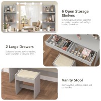 Usikey Vanity Desk Makeup Vanity Table With 10 Led Light Bulbs Vanity Table Vanity Desk Set With 2 Drawers 6 Storage Shelves