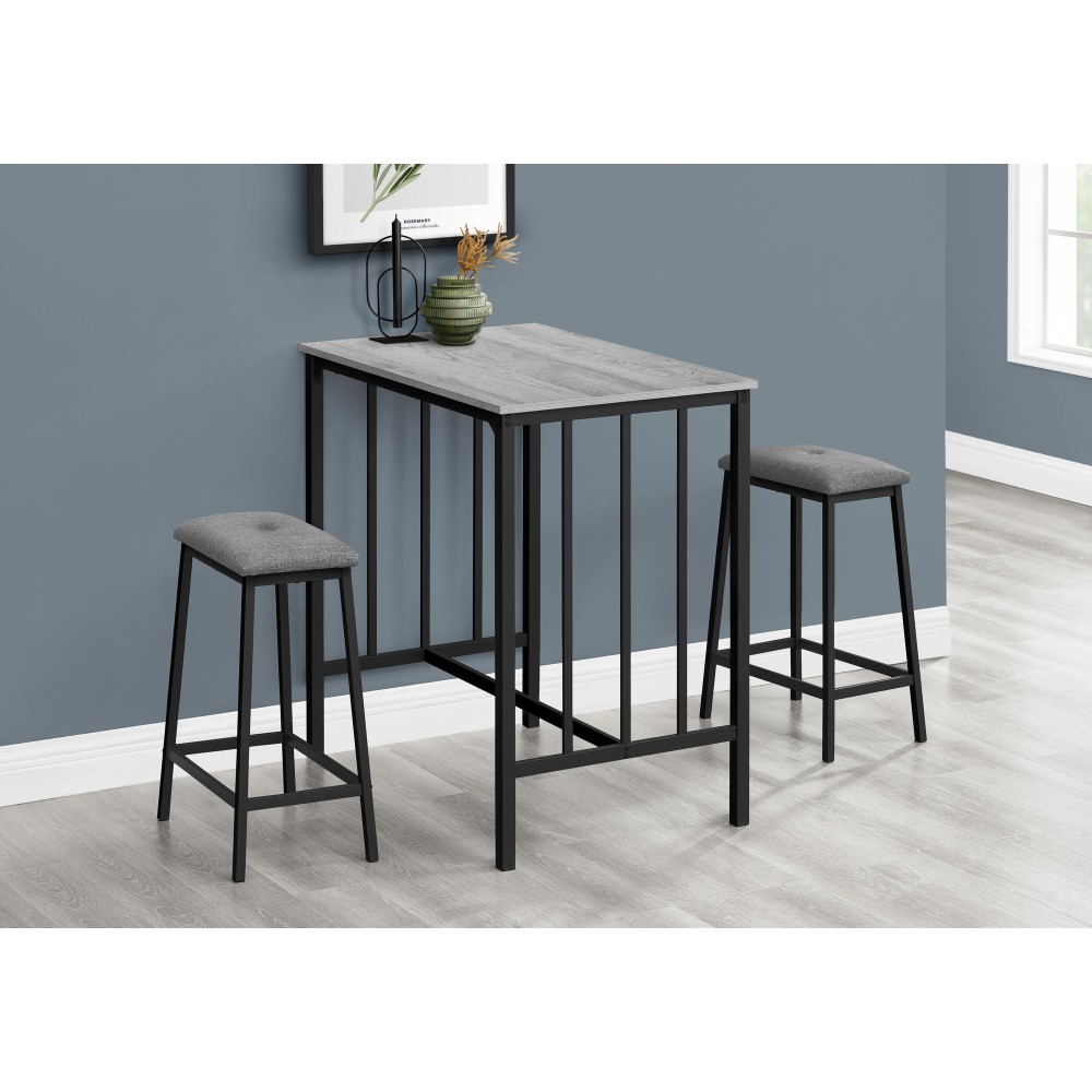 Dining Set, 3pcs Set, Counter Height, 36 Rectangular, Small, Kitchen, Grey Laminate, Black Metal, Contemporary, Modern