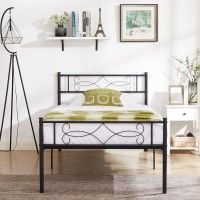 Vecelo 14 Full Size White Metal Platform Bed Frame With Headboard Premium Steel Slat Supportno Box Spring Needednoisefreee