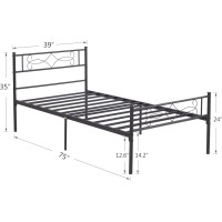 Vecelo 14 Full Size White Metal Platform Bed Frame With Headboard Premium Steel Slat Supportno Box Spring Needednoisefreee