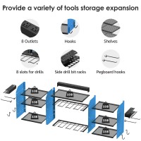 Cccei Blue Large Tools Organizer Wall Mount Charging Station  39 Inch Long Power Tool Battery Storage Rack With 6Ft Power Strip. 8 Drill Holder  Garage Utility Shelves. Pegboard Hanging Extension.