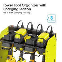 Cccei Green Large Tools Organizer Wall Mount Charging Station 39 Inch Long Power Tool Battery Storage Rack With 6Ft Power Strip