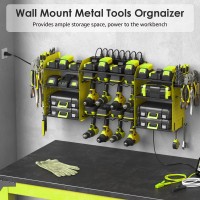 Cccei Green Large Tools Organizer Wall Mount Charging Station 39 Inch Long Power Tool Battery Storage Rack With 6Ft Power Strip