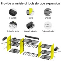 Cccei Green Large Tools Organizer Wall Mount Charging Station 39 Inch Long Power Tool Battery Storage Rack With 10Ft Power Stri