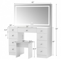 Vowner Vanity With Lighted Mirror Makeup Vanity Desk With Power Outlet And 9 Drawers 3 Color Lighting Modes Adjustable Bright