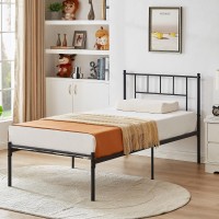 Vecelo Twin Metal Platform Bed Frame With Headboard Heavy Duty Steel Slat Support Under Bed Storage No Box Spring Needed Easy