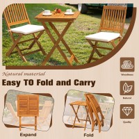 Jummico 3 Piece Folding Patio Chairs Outdoor Acacia Wood Bistro Set With Cushion Square Table And Chairs Porch Furniture For Bal