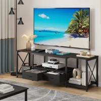 Gyiiyuo Tv Stand With Fabric Drawers For 55 60 65 Inches Tv Entertainment Center And Industrial Tv Console Table With Open Sto