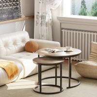 Aboxoo Coffee Table Nesting Side Round Table Set Of 2 End Table With Sturdy Metal Frame For Living Room Bedroom Apartment Modern