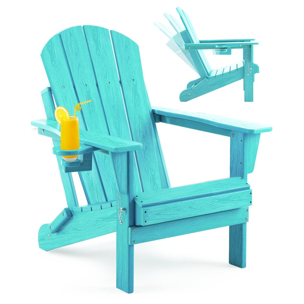 Serique Adjustable Folding Adirondack Chair With Wood Texture Weather Resistant Hdpe Reclining Chair Oversized Patio Chair Wit