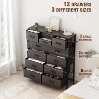 Lulive Black Dresser For Bedroom With 12 Drawers Tall Dressers Chest Of Drawers With Side Pockets And Hooks Fabric Dresser Sto