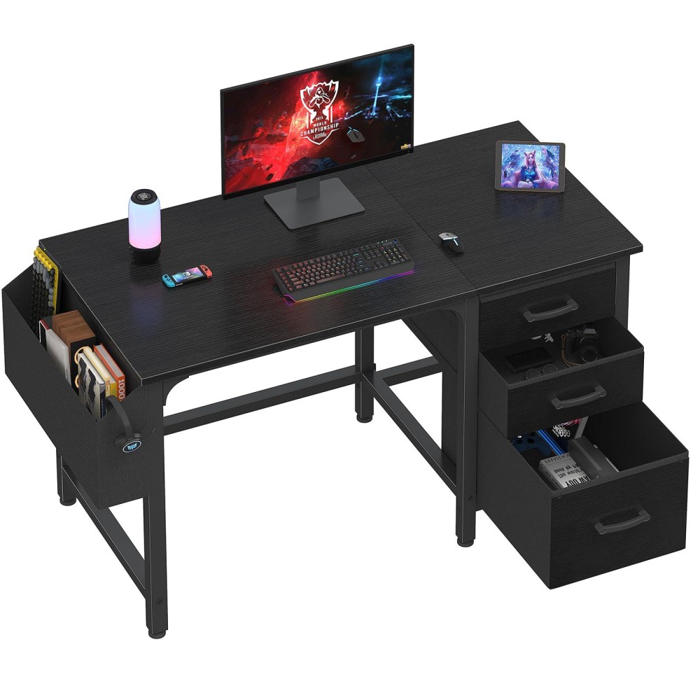 Lufeiya Computer Desk With File Drawers Cabinet 47 Inch Home Office Desks With Filing Cabinet For Small Space Gaming Study Wri