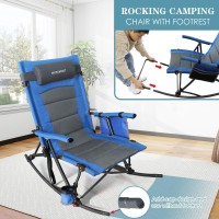 Wkfamout Oversized Folding Rocking Camping Chair With Footrest Removable Pillow Portable Outdoor Rocker Padded High Back Ergonom