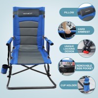 Wkfamout Oversized Folding Rocking Camping Chair With Footrest Removable Pillow Portable Outdoor Rocker Padded High Back Ergonom