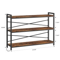 3 Tier Bookshelf 4724 Width Wood And Metal Etagere Bookcase Vintage Farmhouse Modern Wooden Large Book Shelf For Home Livin