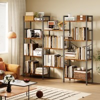 Triple 4 Tier Bookshelf 63 Width Tall Bookcase With 11 Openable Display Shelves Wide Book Shelf Book Case For Home Living Ro