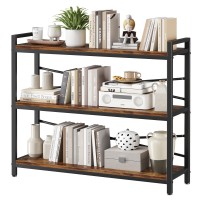 3 Tier Bookshelf 3937 Width Long Industrial Bookcase Vintage Farmhouse Modern Wooden Big Book Shelf For Home Living Room Be