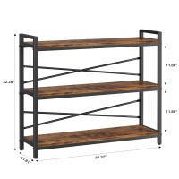 3 Tier Bookshelf 3937 Width Long Industrial Bookcase Vintage Farmhouse Modern Wooden Big Book Shelf For Home Living Room Be