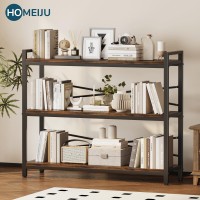 3 Tier Bookshelf 3937 Width Long Industrial Bookcase Vintage Farmhouse Modern Wooden Big Book Shelf For Home Living Room Be