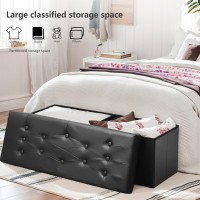 Amassmile 43 Inches Storage Ottoman Bench Black Folding Ottoman Foot Rest Storage Bench For Bedroom End Of Bed Leather Ottoman With Storage For Living Room Coffee Table Dorm