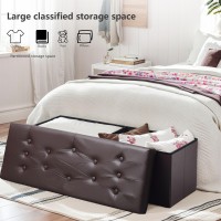 Amassmile 43 Inches Storage Ottoman Bench Brown Folding Ottoman Foot Rest Storage Bench For Bedroom End Of Bed Leather Ottoman With Storage For Living Room Coffee Table Dorm