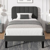 Vecelo Twin Size Upholstered Bed Frame With Adjustable Headboard Velvet Platform Bedframe Mattress Foundation Strong Wood Slat