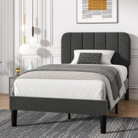 Vecelo Twin Size Upholstered Bed Frame With Adjustable Headboard Velvet Platform Bedframe Mattress Foundation Strong Wood Slat