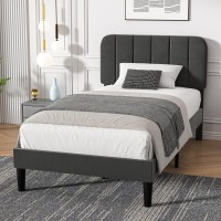 Vecelo Twin Size Upholstered Bed Frame With Adjustable Headboard Velvet Platform Bedframe Mattress Foundation Strong Wood Slat