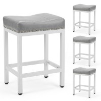 Sweetcrispy 24 Inch Bar Stools Set Of 4 Upholstered Modern Counter Height Bar Stools For Kitchen Island Modern Pu Leather Sadle