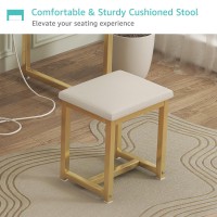 Kairoad White And Gold Makeup Vanity Desk With Chair No Mirror Small Vanity Table With Drawers Power Outlet Stool Without M